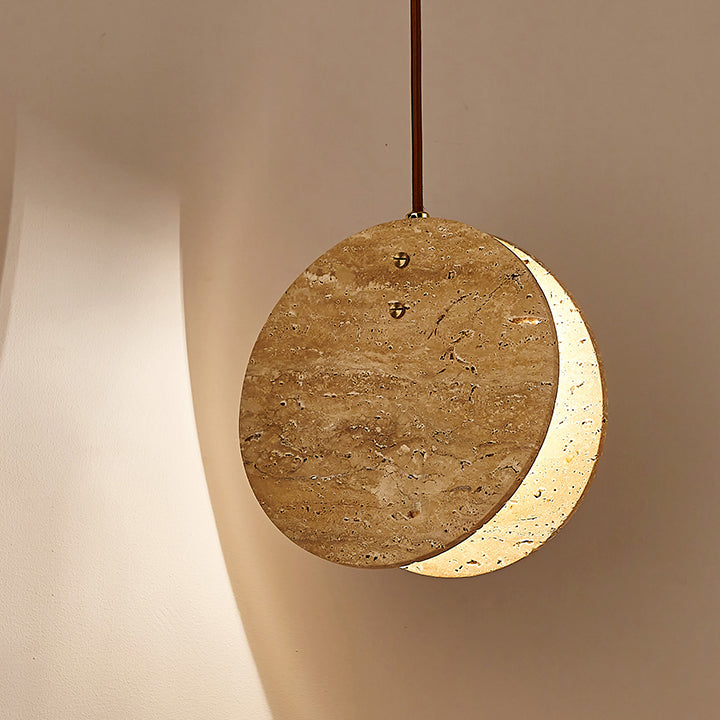 Contemporary Nordic Travertine Handmade Round Double Sided 1-Light For Bedside