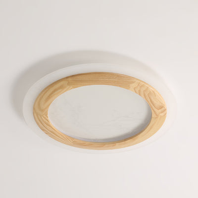 Traditional Japanese Ash Wood Acrylic Round Square Flower Branch LED Flush Mount Ceiling Light For Bedroom