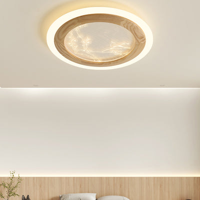 Traditional Japanese Ash Wood Acrylic Round Square Flower Branch LED Flush Mount Ceiling Light For Bedroom