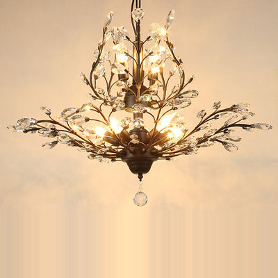 Traditional French Iron Crystal Branch 7/8/9/12 Light Chandeliers For Dining Room