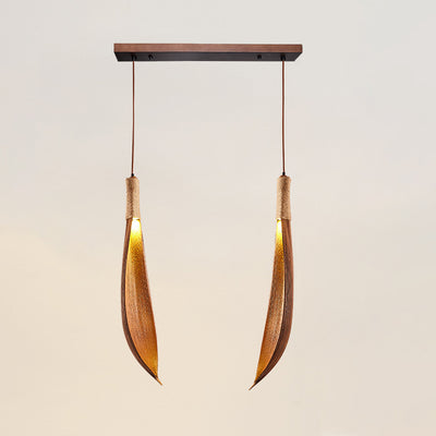 Traditional Japanese Natural Cocoa Leaf Strip 1/2/3 Light Pendant Light Chandeliers For Dining Room