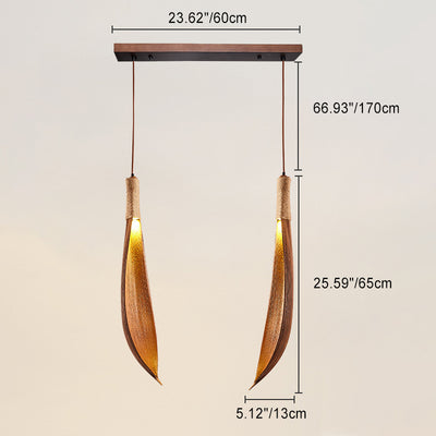 Traditional Japanese Natural Cocoa Leaf Strip 1/2/3 Light Pendant Light Chandeliers For Dining Room