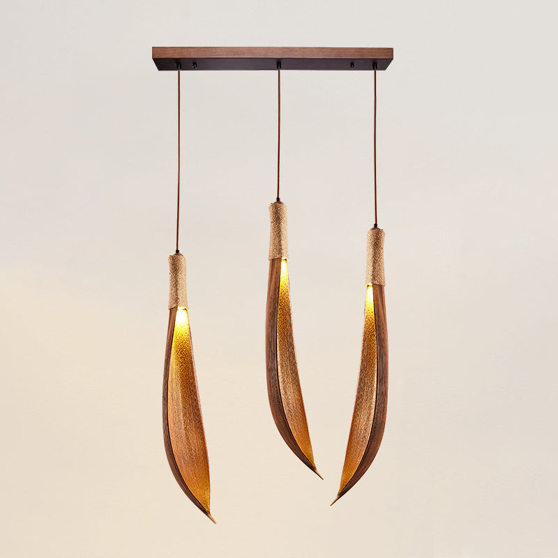 Traditional Japanese Natural Cocoa Leaf Strip 1/2/3 Light Pendant Light Chandeliers For Dining Room