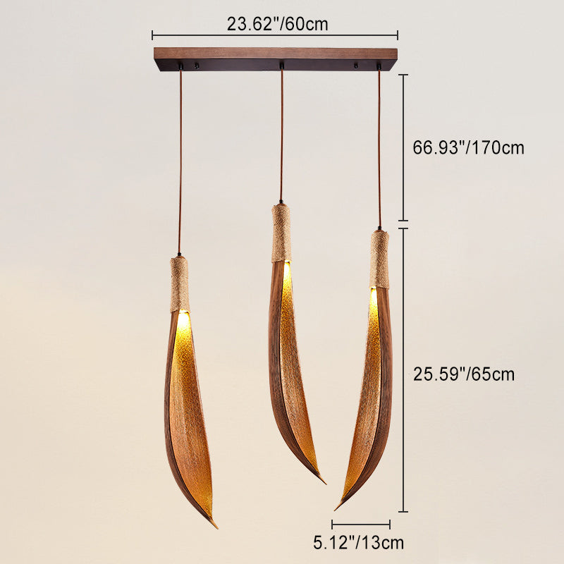 Traditional Japanese Natural Cocoa Leaf Strip 1/2/3 Light Pendant Light Chandeliers For Dining Room