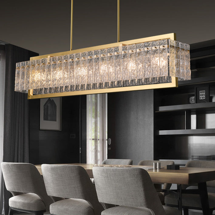 Modern Luxury Brass Glass Rectangular Ripple 1/6 Light Chandeliers For Dining Room