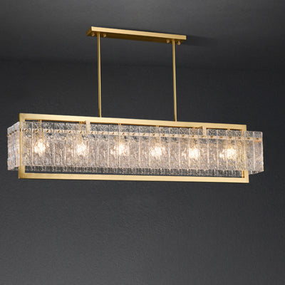 Modern Luxury Brass Glass Rectangular Ripple 1/6 Light Chandeliers For Dining Room