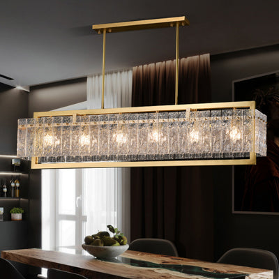 Modern Luxury Brass Glass Rectangular Ripple 1/6 Light Chandeliers For Dining Room