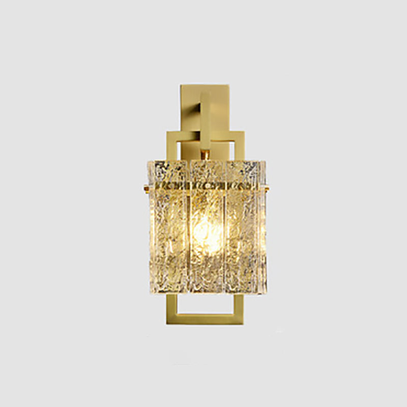 Modern Luxury Brass Glass Cylinder Rectangular Ripple 1-Light Wall Sconce Lamp For Bedside