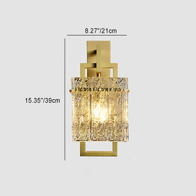 Modern Luxury Brass Glass Cylinder Rectangular Ripple 1-Light Wall Sconce Lamp For Bedside