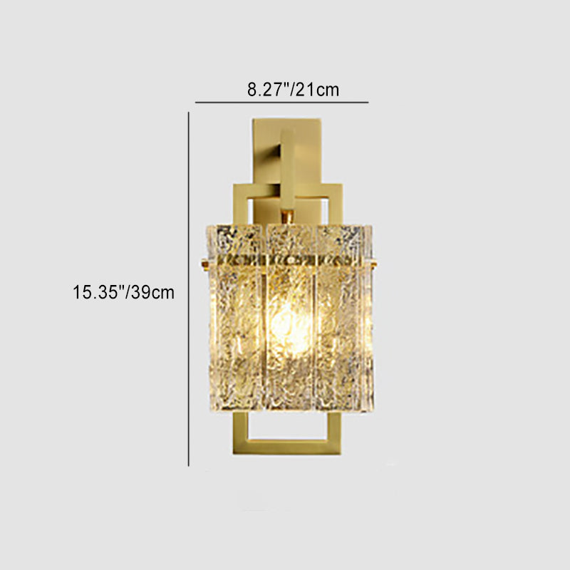 Modern Luxury Brass Glass Cylinder Rectangular Ripple 1-Light Wall Sconce Lamp For Bedside