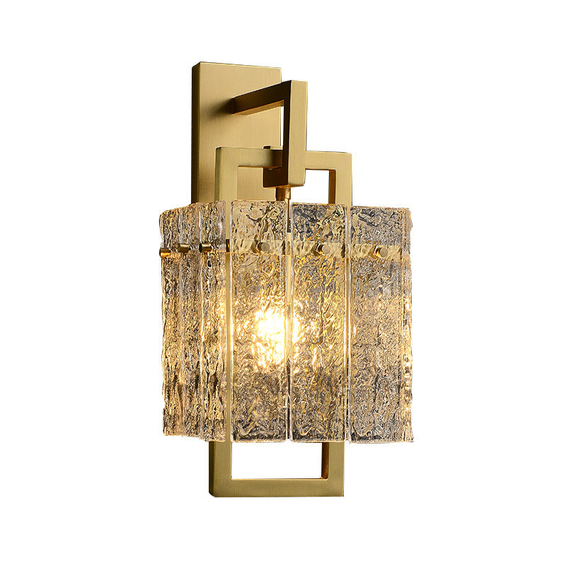 Modern Luxury Brass Glass Cylinder Rectangular Ripple 1-Light Wall Sconce Lamp For Bedside