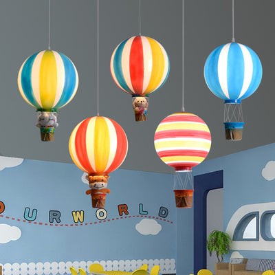 Contemporary Scandinavian Kids Metal Acrylic Hot Air Balloon Hanging Basket 1-Light Pendant Light For Bedroom