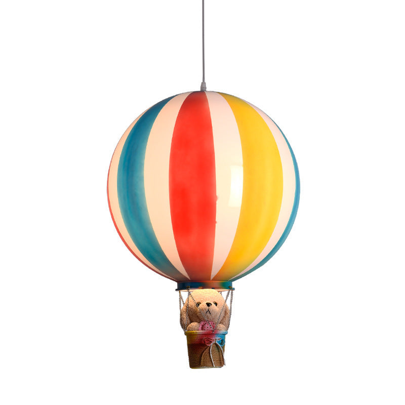 Contemporary Scandinavian Kids Metal Acrylic Hot Air Balloon Hanging Basket 1-Light Pendant Light For Bedroom