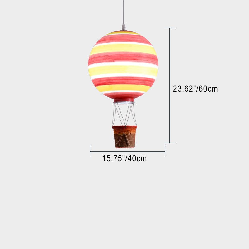 Contemporary Scandinavian Kids Metal Acrylic Hot Air Balloon Hanging Basket 1-Light Pendant Light For Bedroom