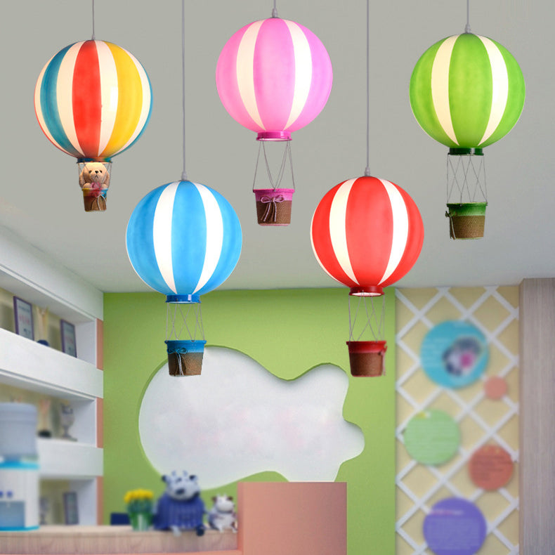 Contemporary Scandinavian Kids Metal Acrylic Hot Air Balloon Hanging Basket 1-Light Pendant Light For Bedroom