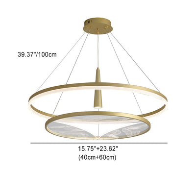 Traditional Chinese Iron Aluminium Acrylic Round 2-Tier LED Chandeliers For Living Room