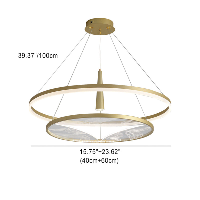 Traditional Chinese Iron Aluminium Acrylic Round 2-Tier LED Chandeliers For Living Room