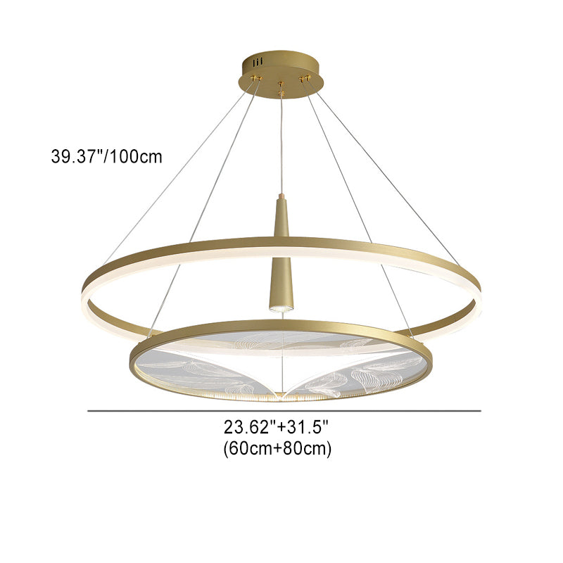 Traditional Chinese Iron Aluminium Acrylic Round 2-Tier LED Chandeliers For Living Room