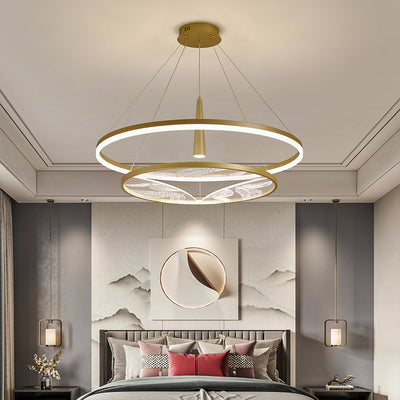 Traditional Chinese Iron Aluminium Acrylic Round 2-Tier LED Chandeliers For Living Room