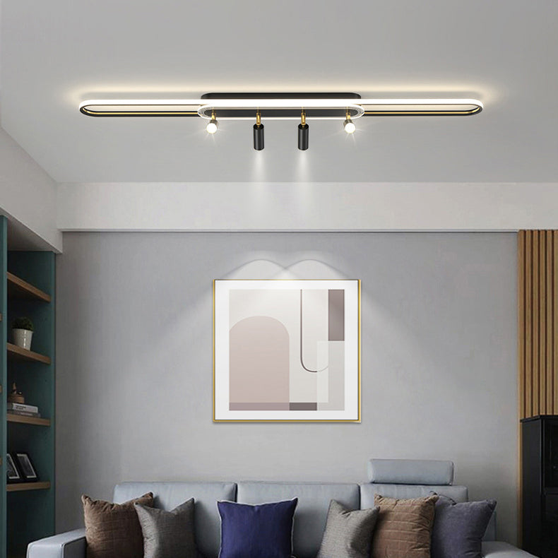 Modern Simplicity Iron Aluminium Acrylic Silica Elliptical Strip LED Flush Mount Ceiling Light For Dining Room