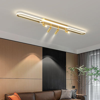 Modern Simplicity Iron Aluminium Acrylic Silica Elliptical Strip LED Flush Mount Ceiling Light For Dining Room