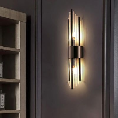 Modern Luxury Stainless Steel Crystal Rhombic Strip 2-Light Wall Sconce Lamp For Hallway