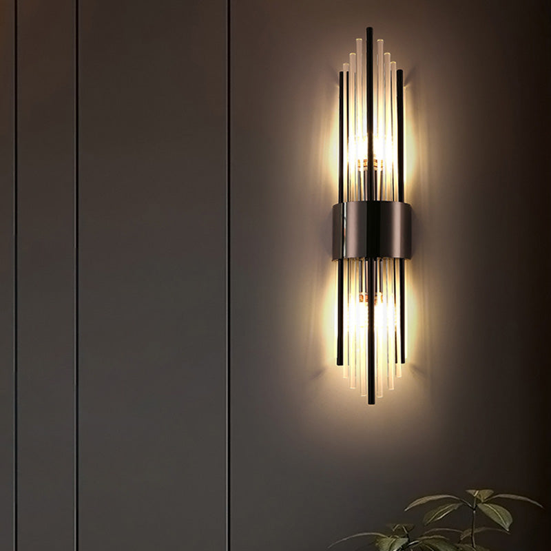 Modern Luxury Stainless Steel Crystal Rhombic Strip 2-Light Wall Sconce Lamp For Hallway