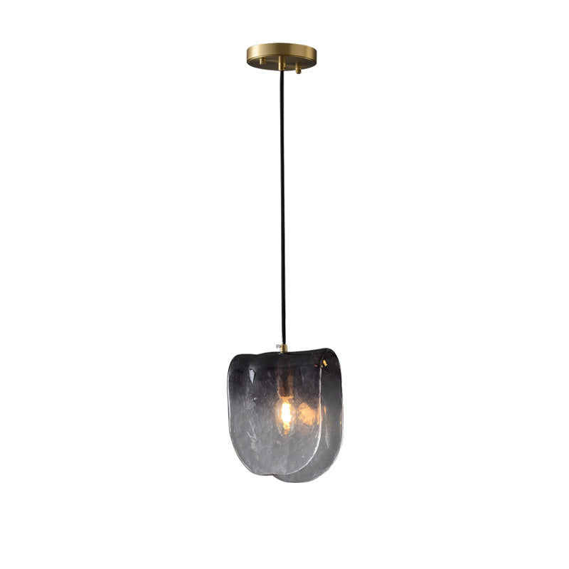 Modern Mid-century Brass Glass Elliptical 1-Light Pendant Light For Bedside