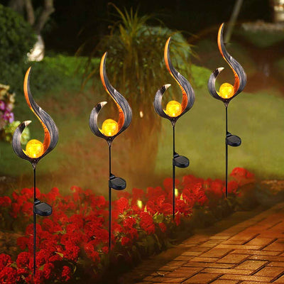 Traditional European Solar Waterproof Iron Flame Moon Teardrop LED Landscape Lighting Outdoor Light For Garden