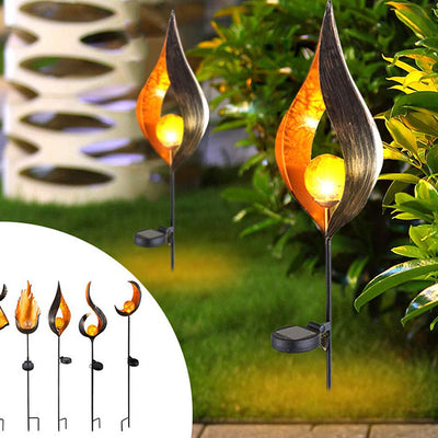 Traditional European Solar Waterproof Iron Flame Moon Teardrop LED Landscape Lighting Outdoor Light For Garden