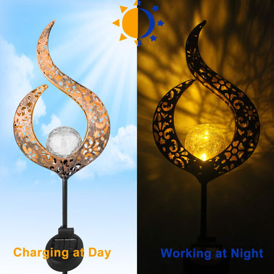 Traditional European Solar Waterproof Iron Flame Moon Teardrop LED Landscape Lighting Outdoor Light For Garden