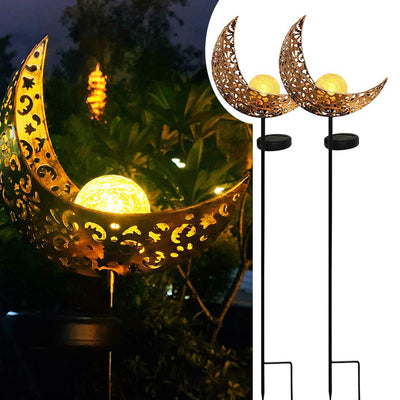 Traditional European Solar Waterproof Iron Flame Moon Teardrop LED Landscape Lighting Outdoor Light For Garden