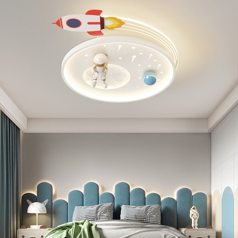 Modern Art Deco Kids Acrylic Metal Round Cloud Rocket Astronaut LED Flush Mount Ceiling Light For Bedroom