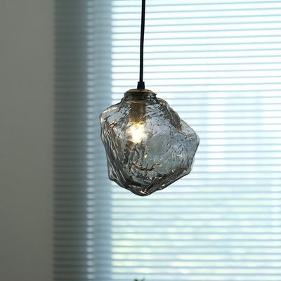 Modern Minimalist Metal Glass Ice Cube 1-Light Pendant Light For Bedside