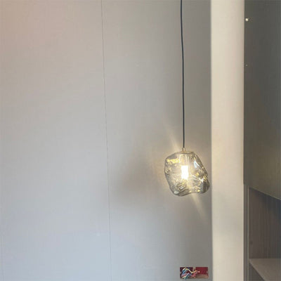 Modern Minimalist Metal Glass Ice Cube 1-Light Pendant Light For Bedside