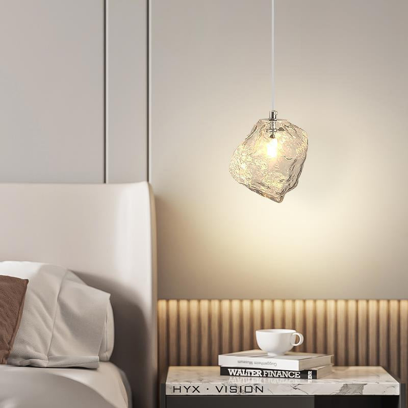 Modern Minimalist Metal Glass Ice Cube 1-Light Pendant Light For Bedside