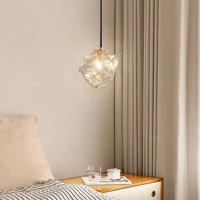 Modern Minimalist Metal Glass Ice Cube 1-Light Pendant Light For Bedside