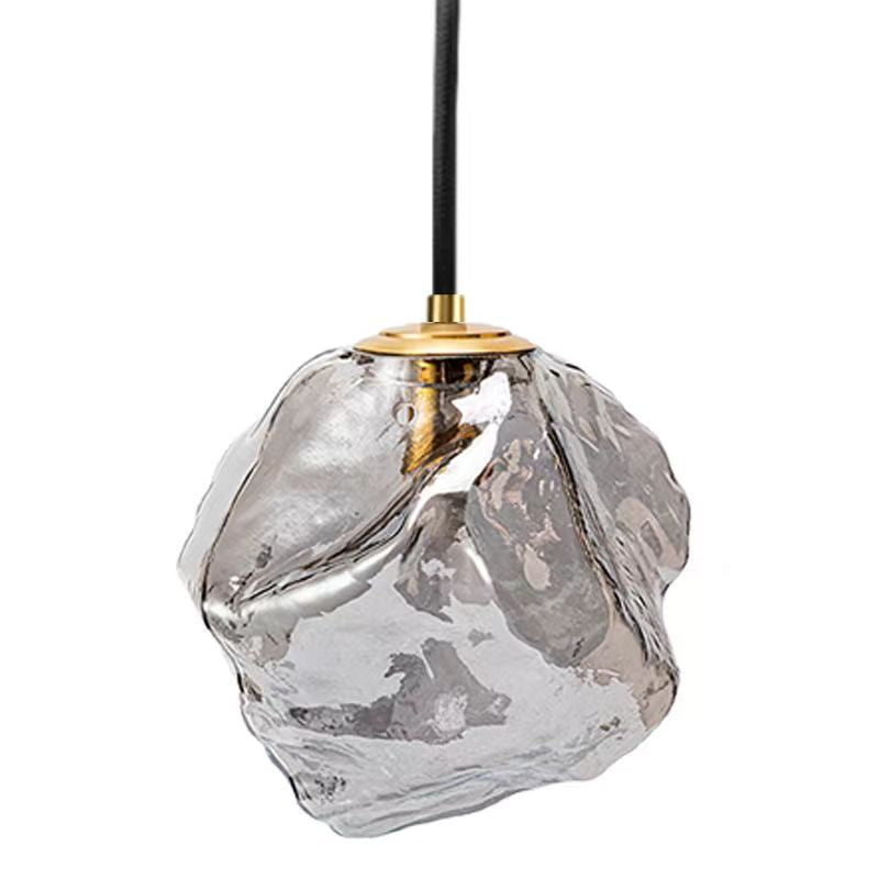 Modern Minimalist Metal Glass Ice Cube 1-Light Pendant Light For Bedside