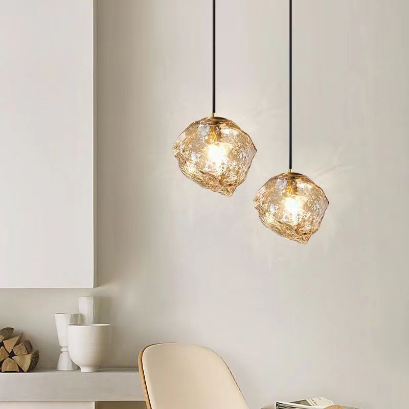 Modern Minimalist Metal Glass Ice Cube 1-Light Pendant Light For Bedside