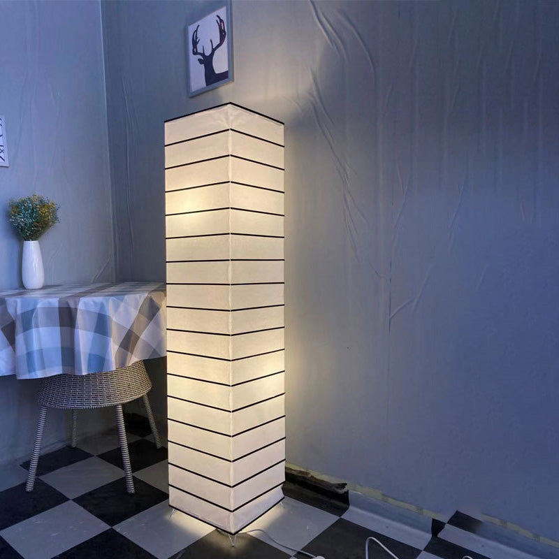 Contemporary Nordic Paper Column Cubic 2-Light Standing Floor Lamp For Bedroom