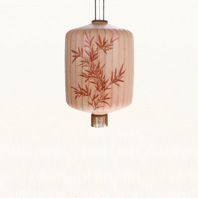 Traditional Chinese Fabric Metal Lantern Cylinder Ball Bamboo Leaves 1-Light Pendant Light For Dining Room