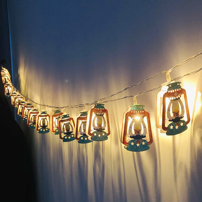 Contemporary Boho Iron Lantern Teardrop Star LED String Lights Outdoor Lighting For Garden