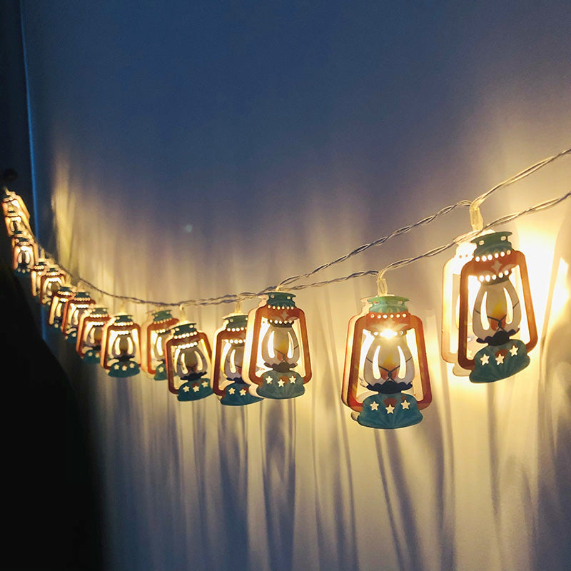 Contemporary Boho Iron Lantern Teardrop Star LED String Lights Outdoor Lighting For Garden