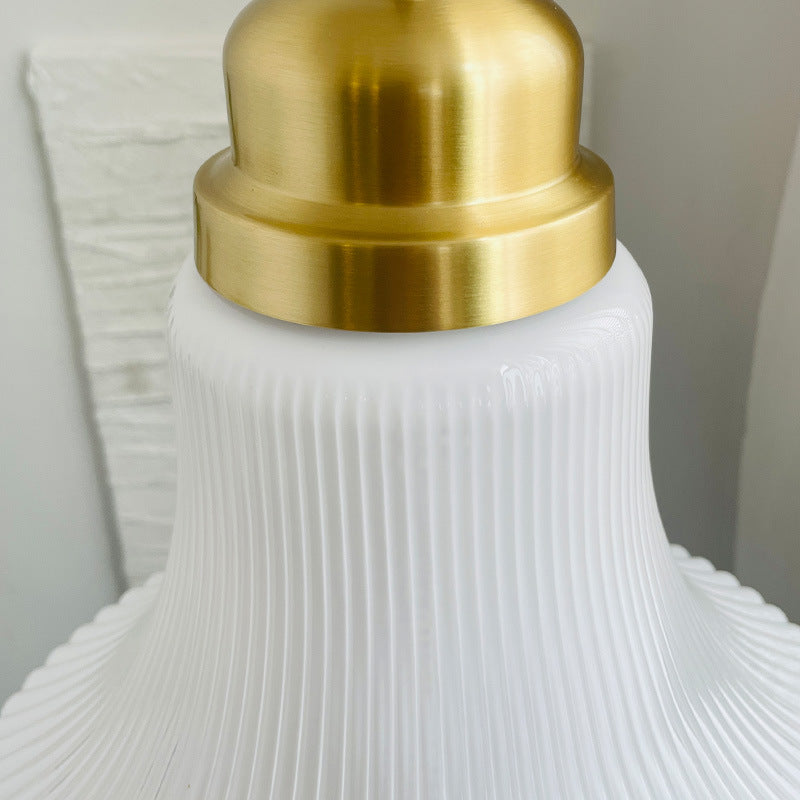 Traditional French Brass Glass Bell Stripe 1-Light Pendant Light For Dining Room