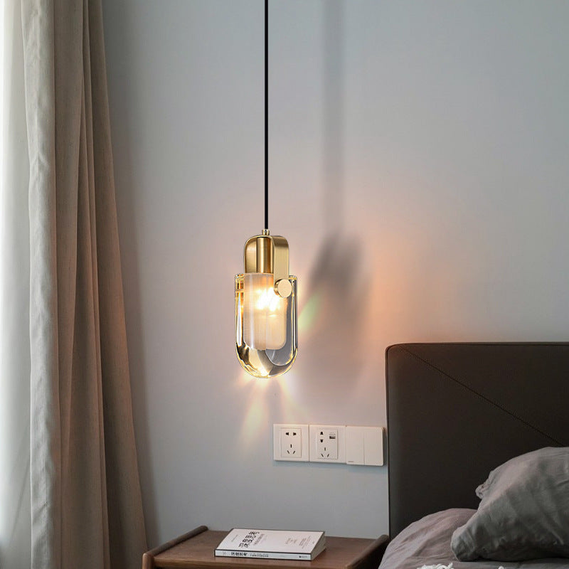 Modern Mid-century Brass Crystal Elliptical 1-Light Pendant Light For Bedside