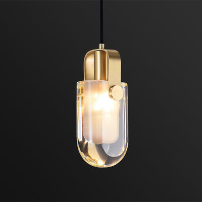 Modern Mid-century Brass Crystal Elliptical 1-Light Pendant Light For Bedside