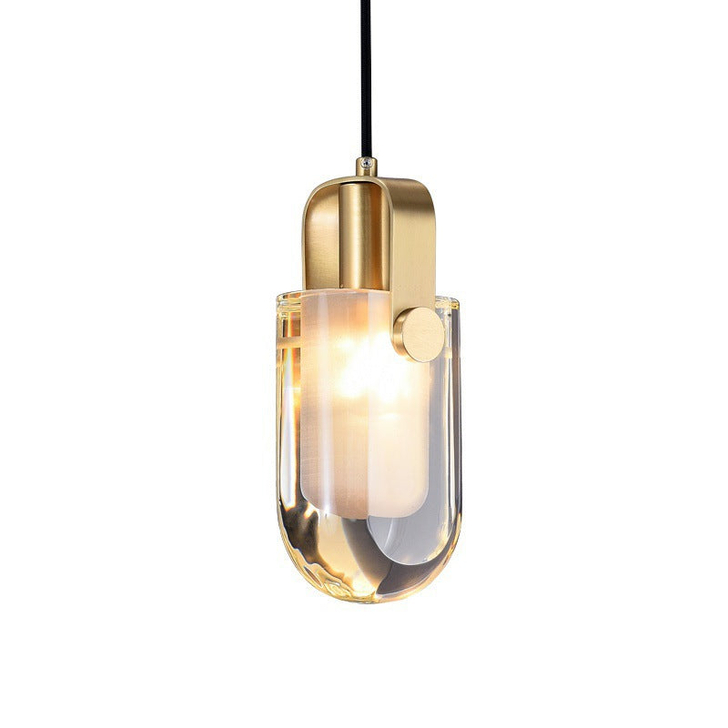 Modern Mid-century Brass Crystal Elliptical 1-Light Pendant Light For Bedside