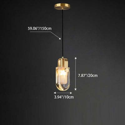 Modern Mid-century Brass Crystal Elliptical 1-Light Pendant Light For Bedside