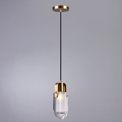 Modern Mid-century Brass Crystal Elliptical 1-Light Pendant Light For Bedside