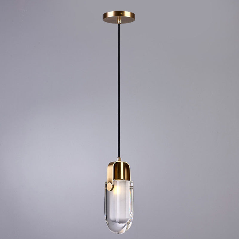 Modern Mid-century Brass Crystal Elliptical 1-Light Pendant Light For Bedside